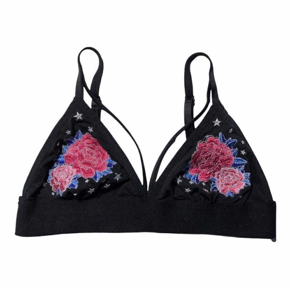 PINK Victoria's Secret Flower Embroidered Bikini Top Size S #3067-2